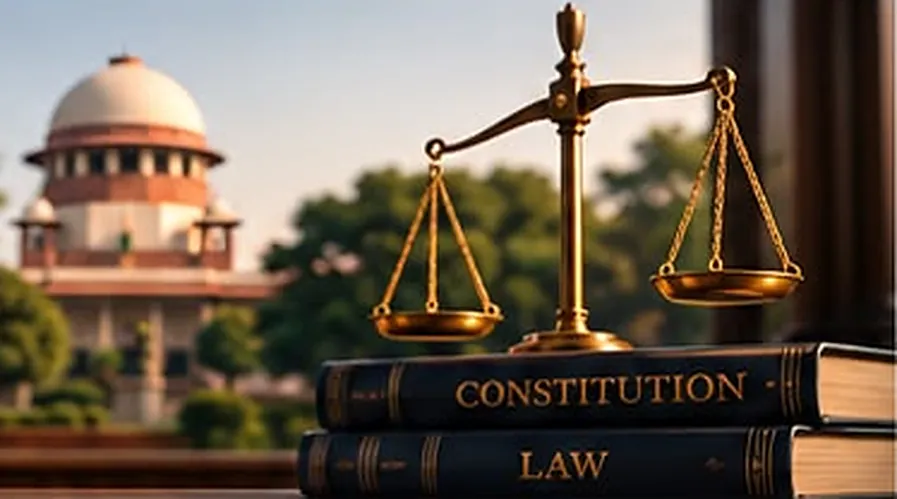 Supreme Court of India with scales of justice on Constitution and law books