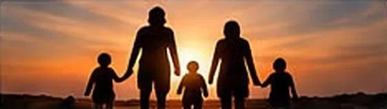 Family silhouette at sunset